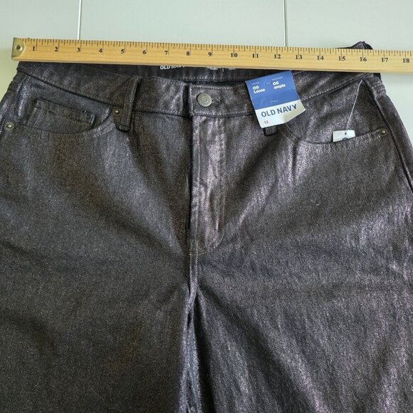 Old Navy Pants Womens 12 Black Metallic Shimmer High Rise OG Loose Whimsigoth - Picture 4 of 16